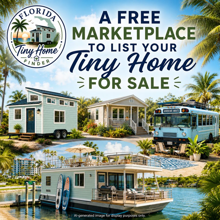 A free marketplace to list your Florida tiny home for sale — THOWs, park models, skoolies, and houseboats